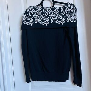 Black and White winter wonderland Off-Shoulder Sweater
